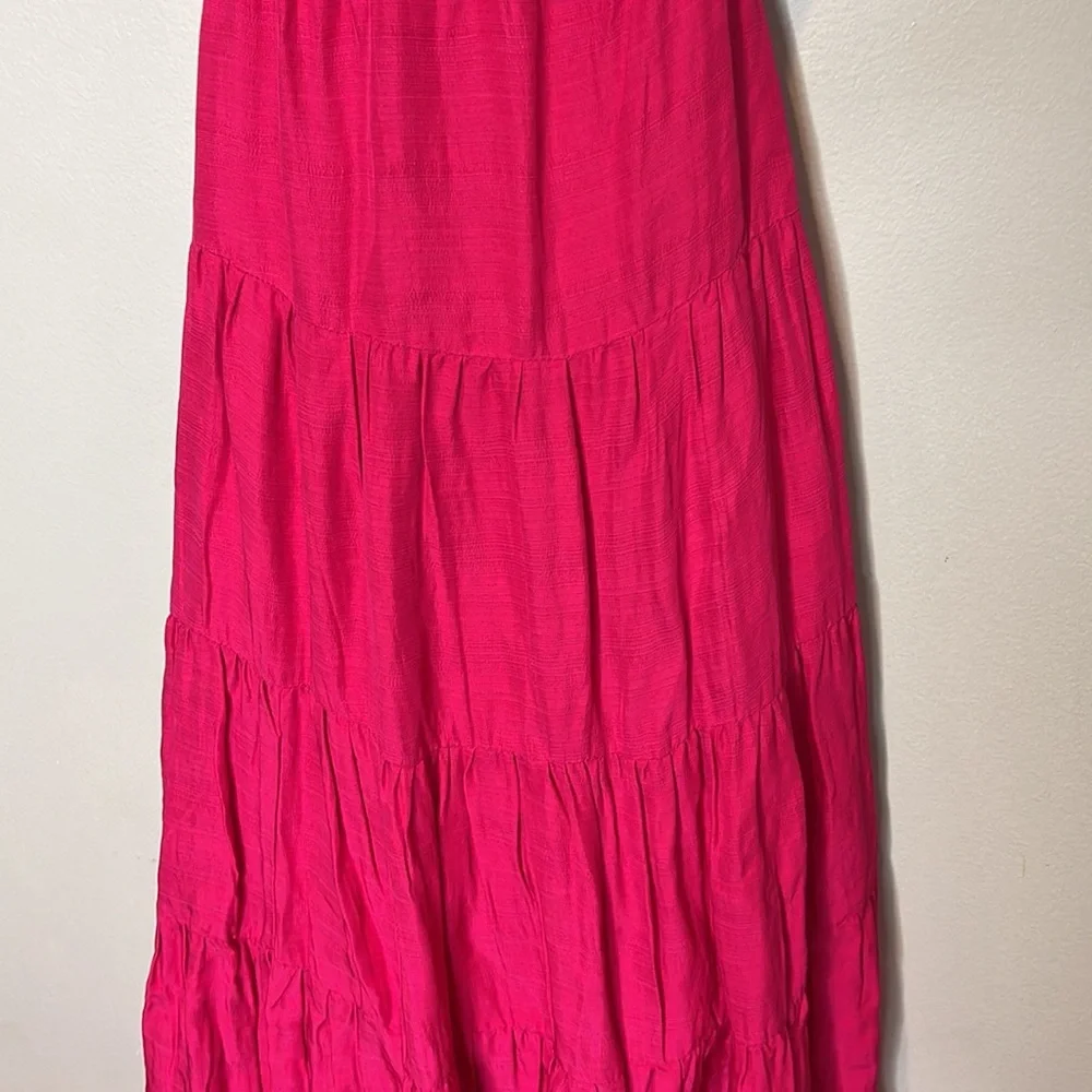 Anthropologie Let Me Be Cutout Tiered Dress‎ Open Back Maxi Hot Pink Extra-Small